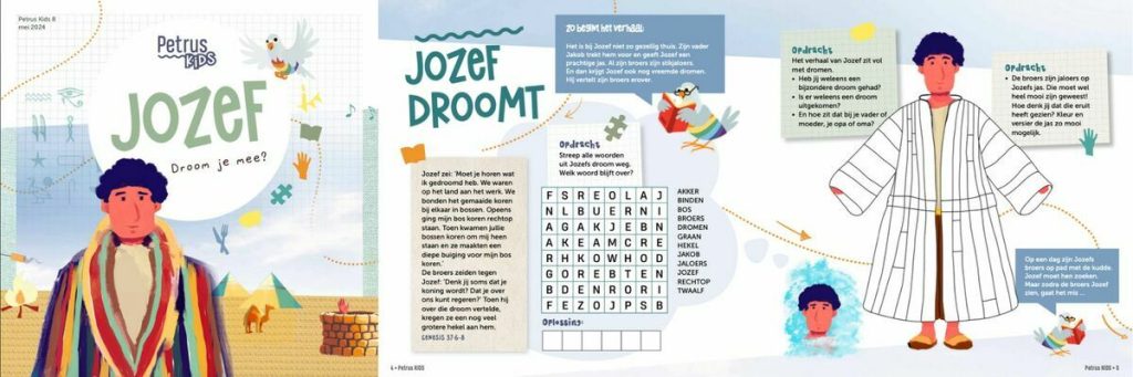 Drie pagina's uit doeboek Petrus Kids Jozef